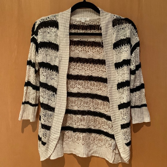 Pink Rose Sweaters - Black and White Striped Cardigan 🍁